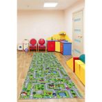 Viva Home Kaymaz Taban Kesme Yolluk Otoyollu Çocuk Halısı Ar251, Yeşil, 80 X 530