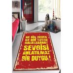 Viva Home Kaymaz Taban Makinede Yıkanan Aslan Taraftar Halısı Ar1155, Kırmızı-2, 80 X 200