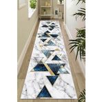 Viva Home Kaymaz Tabanlı Makinede Yıkanabilir Geometrik Kesme Rulo Yolluk Ar450, Mavi, 100 X 150