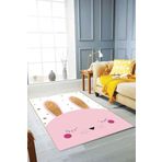 Viva Home Kaymaz Tabanlı Makinede Yıkanabilir Tavşanlı Bebek Halısı Ar826, Pembe-2, 120 X 180