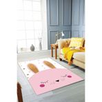 Viva Home Kaymaz Tabanlı Makinede Yıkanabilir Tavşanlı Bebek Halısı Ar826, Pembe-2, 80 X 120