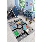 Viva Home Makinede Yıkanabilir Çocuk Oyun Halısı Otoyollu Ar1122, Gri, 80 X 150