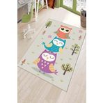 Viva Home Makinede Yıkanabilir Kaymaz Tabanlı Renkli Baykuşlar Çocuk Odası Halısı Ar1008, Çok Renkli - 1, 80 X 150
