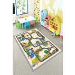Viva Home Otoyollu Çocuk Oyun Halısı Kaymaz Tabanlı Ar1111, Krem, 80 X 150