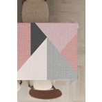 Viva Home Yıkanabilir Leke Tutmaz Premium Tay Tüyü Kadife Kumaş Geometrik Desenli Masa Örtüsü Mso390, Pembe, 140 X 100