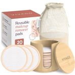 VIVAGO Tekrar Kullanılabilir Makyaj Temizleyici Pedler - (20'li Paket) Yıkanabilir İpli Çamaşır Torbası ve Bambu Tutucu ile Yüz için Yumuşak Tekrar Kullanılabilir Pamuk Yuvarlaklar - Tüm Cilt Tipi Cilt Bakım Seti Yüz Temizleme Bezi