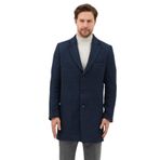 Vivaldo Erkek Lacivert Kendinden Desenli Ceket Yaka Slim Fit Kaşe Kaban Lacivert 54