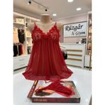 Vivaldy Kırmızı Dantelli ve Gül Detaylı Fantazi Gecelik Takımı - Şifon Babydoll Set