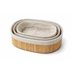 VIVALUXE Bambu Meyvelik Sepeti 3’lü Set – Küçük, Orta, Büyük Boy – Çıkarılabilir Kumaş Astarlı – Doğal Ahşap Dekoratif Tezgah & Masa Üstü Organizer (Elips)
