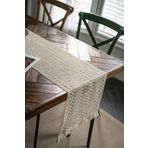 Vivamaison 37x150 cm Krem Ham Pamuk Örme Dantel Püsküllü Masa Örtüsü Runner