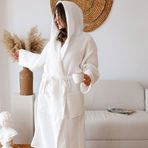 Vivamaison Waffle Yetişkin Bornoz Yumuşak Pike Kumaş Kapşonlu Beyaz - L-XL