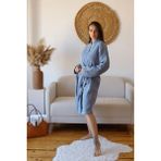 Vivamaison Yetişkin Kimono Bornoz, %100 Pamuk 4 Kat Multi Müslin Bebe Mavisi - S-M - Bebek Mavi - Beyaz