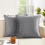 Vivamia 2 Adet Ponponlu Dekoratif Kırlent Kılıfı - 43 x 43 cm - Gri