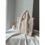 Vivazzaluxe Vintage Peluş Kürk Model Sonbahar, Kış Tote Bag Kadın El, Kol, Omuz Çanta - Krem