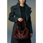 Vivazzaluxe Vintage Peluş Kürk Model Sonbahar, Kış Tote Bag Kadın El, Omuz, Çapraz Çanta - Bordo