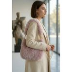 Vivazzaluxe Vintage Peluş Kürk Model Sonbahar, Kış Tote Bag Kadın El, Omuz, Çapraz Çanta - Pudra Pembe