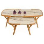 Vivense Butterfly Ikili Set Orta Sehpa, Meşe Beyaz Mermer Tablalı - 61 cm x 121 cm x 43 cm