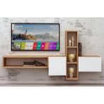 Vivense Esmob Kumkuat Tv Ünitesi, Meşe-Beyaz - Kahverengi - 160 cm x 35 cm x 70 cm