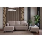 Vivense Gloria Mini Köşe Koltuk, Puflu, Krem, Sol Köşe - 125 cm x 80 cm x 85 cm