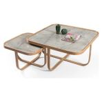 Vivense Hisar Ikili Set Orta Sehpa, Meşe Gri Mermer Tablalı - 90 cm x 90 cm x 45 cm