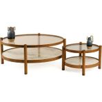 Vivense Magnum Ikili Orta Sehpa, Ceviz Beyaz Mermer - 80 cm x 110 cm x 48 cm