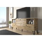 Vivense Mia Tv Ünitesi, Metal Ayak, Atlantik Çam Siyah, 160 cm - Kahverengi