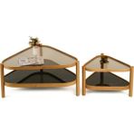 Vivense Nesta Ikili Set Orta Sehpa, Meşe Siyah Mermer Tablalı - 95 cm x 95 cm x 48 cm