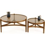 Vivense Ren Ikili Set Orta Sehpa, Ceviz Bronz Cam - 100 cm x 100 cm x 46 cm