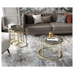 Vivense Royal Orta ve Zigon Sehpa Seti, Şeffa Cam, Gold - 75 cm x 75 cm x 45 cm