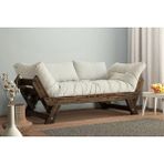 Vivense Woodesk Adalar Masif Ahşap Kanepe, Ceviz-Kırık Beyaz Renk - Krem - 75 cm x 180 cm x 70 cm
