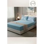 Vivesta Home 180X200 Cm Çift Kişilik Mavi Lastikli Çarşaf Seti + 2 Adet 50X70 Yastık Kılıfı–Yumuşak, Kaymaz Kumaş