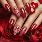 Vivid Charm Vividcharm 24 Lü Kırmızı ve Kalp Tasarımlı Takma Tırnak Seti