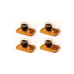Vivien Home 8parça 4kişilik çift cidarlı bardak ve bambu tabaklı espresso çay kahve fincan takımı