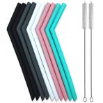 VIVIKING 10'lu Büyük Yeniden Kullanılabilir Silikon Pipet Seti Pembe Kalın Smoothie Silikon İçme Pipetleri Çocuklar Temizleme Fırçaları ile - Ekstra Uzun Esnek - 20 oz 30 oz ve 40 oz Yeti Bardaklar için BPA