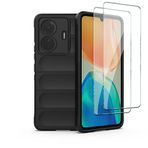 Vivo S15e için QINOUK Kılıf, Esnek TPU Malzeme, 10 Görünmez Hava Yastığı Tasarımı [Darbeye Dayanıklı] [2'li Paket] Temperli Cam Ekran Koruyucu ile birlikte vivo S15e-Siyah