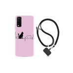 Vivo Y20 ile Uyumlu Kılıf Desenli Silikon Boyun Askılı Pink Cat Heart 1303