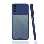 Vivo Y20 ile uyumlu Kılıf Slayt Sürgülü Arkası Buzlu Lensi Kapak - Lacivert