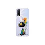 Vivo Y20 ile Uyumlu Splash Kedi Tasarımlı Şeffaf Silikon Kılıf