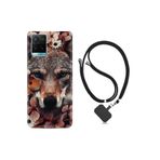 Vivo Y21s ile Uyumlu Kılıf Desenli Silikon Boyun Askılı Flowers Fox 1310