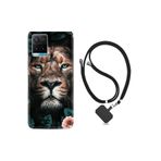 Vivo Y21s ile Uyumlu Kılıf Desenli Silikon Boyun Askılı Leon Flowers 1333
