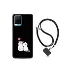 Vivo Y21s ile Uyumlu Kılıf Silikon Desen Boyun Askılı Love Cats 1690