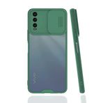 Vivo Y21S ile uyumlu Kılıf Slayt Sürgülü Arkası Buzlu Lensi Kapak - Koyu Yeşil