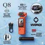 Vivopack Q8 4K Ultra Hd Dual Lens Vlog Kamerası - 180° Dinamik Rotasyonlu Gimbal - Hediye Sd Kart ve Tripod Setli - Turuncu