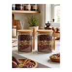 Viyalente 2'li Bambu Kapaklı Kaşıklı Cam Baharat Kavanozu 640 ml