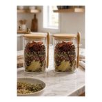Viyalente 2'li Bambu Kapaklı Kaşıklı Cam Baharat Kavanozu 770 ml