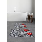 Viyana Home 3D Baskılı Kaymaz Taban Yıkanabilir Banyo Paspası 2'li Klozet Takımı Halısı, -KIRMIZI,