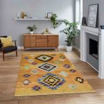 Viyana Home Dijital Baskılı Kaymaz Taban Yıkanabilir Etnik Desen Yolluk Salon Halısı, V-Etnik-01-Turuncu, - 80 x 200 cm