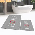 Viyana Home Dijital Baskılı Kaymaz Taban Yıkanabilir Ikili Banyo Paspas Klozet Takımı, V-Klozet-12-Gri, - Renkli
