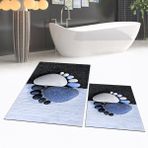 Viyana Home Dijital Baskılı Kaymaz Taban Yıkanabilir Ikili Banyo Paspas Klozet Takımı, V-Klozet-17-Mavi, - 40 x 60 cm - 60 x 100 cm