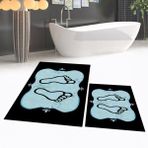 Viyana Home Dijital Baskılı Kaymaz Taban Yıkanabilir Ikili Banyo Paspas Klozet Takımı, V-Klozet-20-Mavi, - 40 x 60 cm - 60 x 100 cm